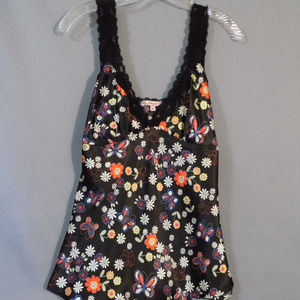 Floral print with lace detail tank top Tye back